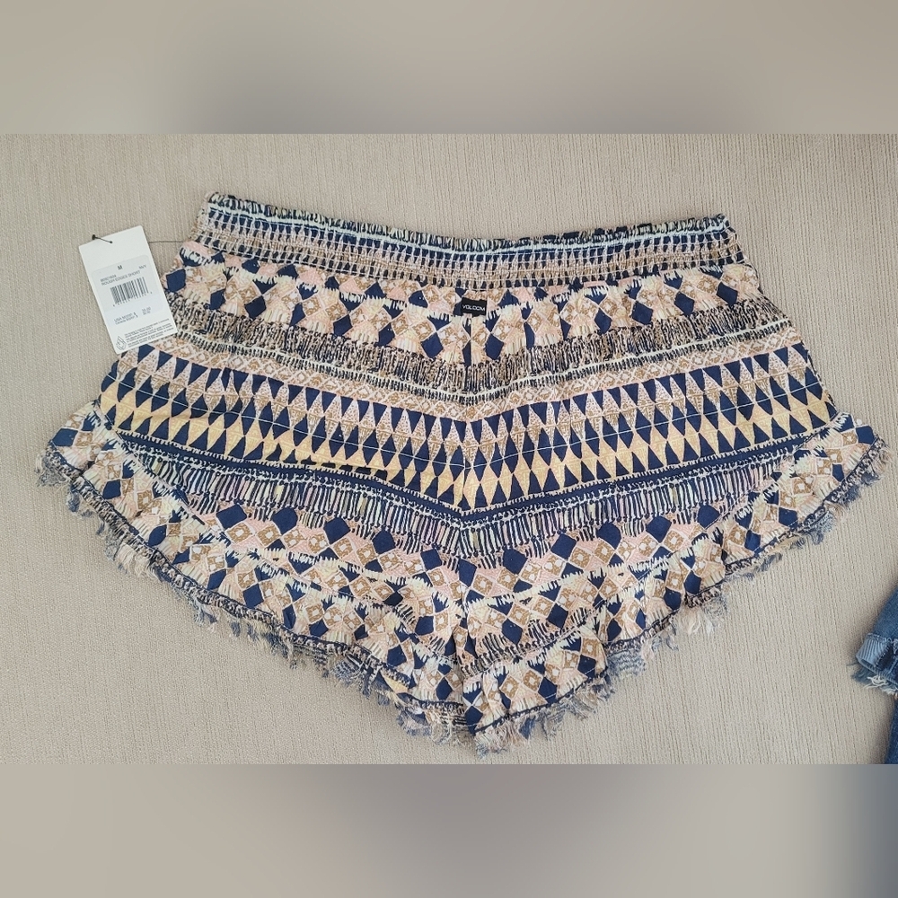 Patterned Blue and Tan Women Shorts